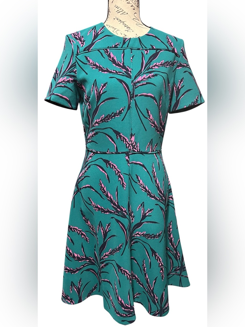 Draper James Teal Botanical Fit-and-Flare Dress NWT